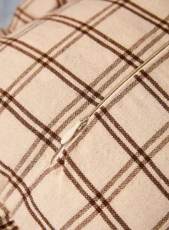 Checkered ruffled linen-blend cushion