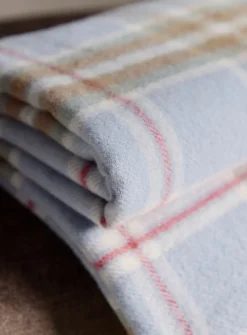 Checkered sky blue pure wool throw