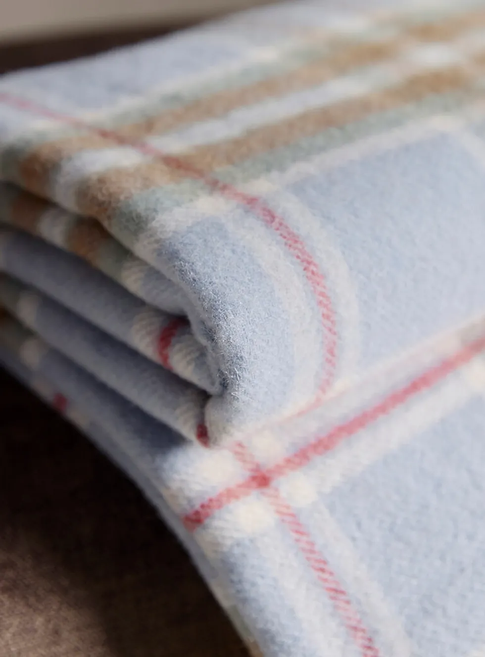 Checkered sky blue pure wool throw