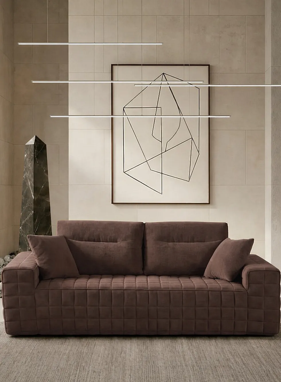 Checkered topstitching high-density foam 3 seater sofa