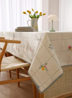 Checkers and flowers touch of linen tablecloth
