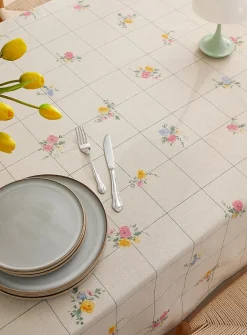 Checkers and flowers touch of linen tablecloth