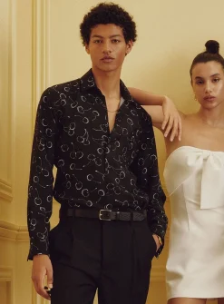 Cherry-pattern fluid shirt