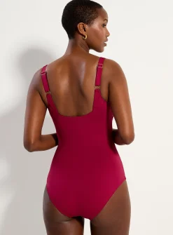 Cherry-red square neck one-piece