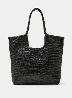 Chevron pattern braided leather bag