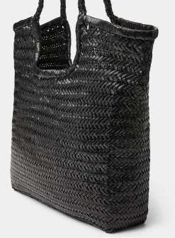 Chevron pattern braided leather bag