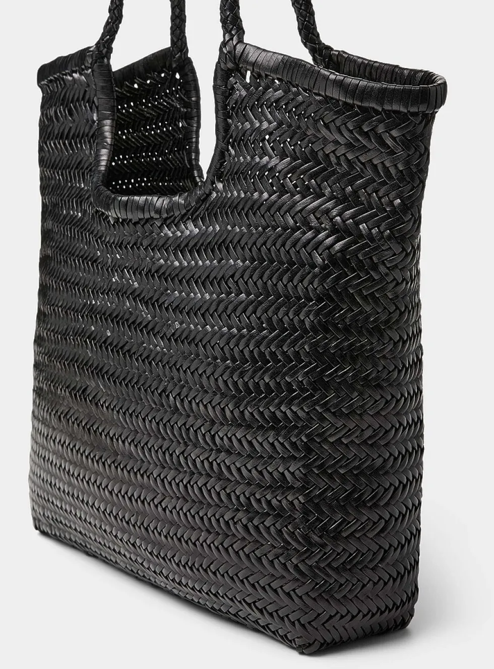 Chevron pattern braided leather bag