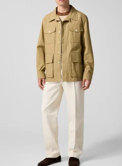 Chevron pattern cream twill pant