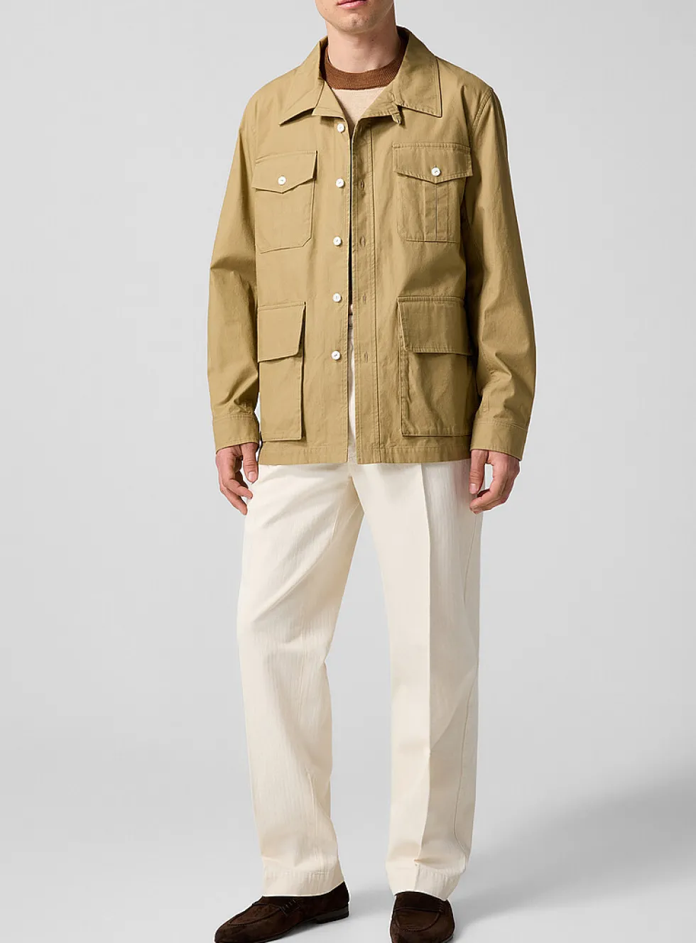 Chevron pattern cream twill pant