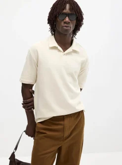 Chevron weft Johnny collar polo