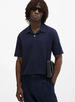 Chevron weft Johnny collar polo
