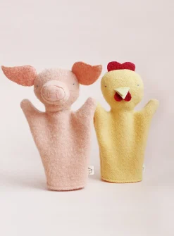 Chicken and pig puppet duo