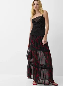 Chiffon and lace tiered maxi skirt