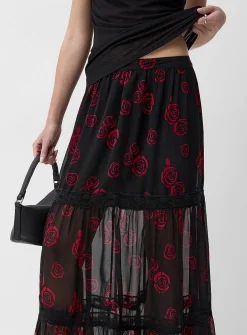 Chiffon and lace tiered maxi skirt