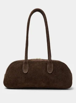 Chocolate-brown suede bowling bag