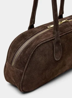 Chocolate-brown suede bowling bag