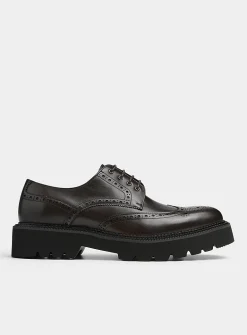 Chunky notched sole leather brogue shoes