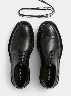 Chunky notched sole leather brogue shoes