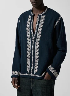 Cizalie embroidered cotton gauze blouse