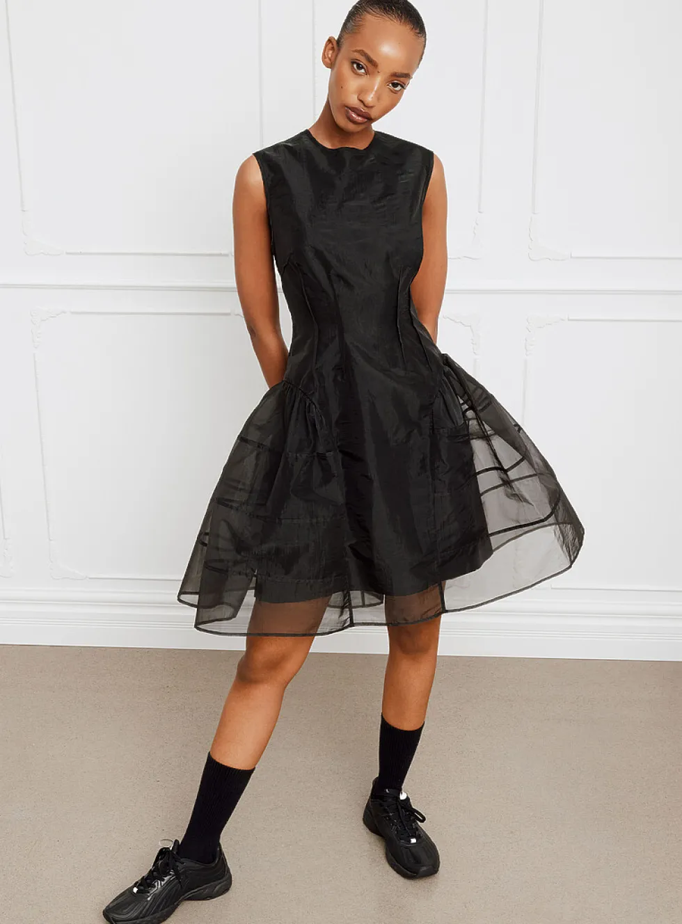 Claudie black organza minidress