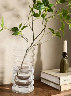 Clear glass wavy tall vase