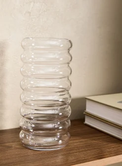 Clear glass wavy tall vase