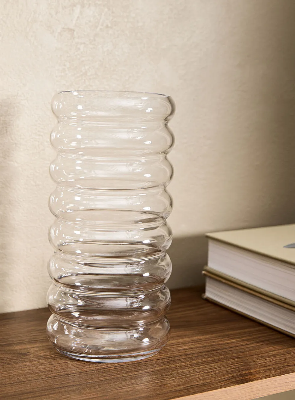 Clear glass wavy tall vase
