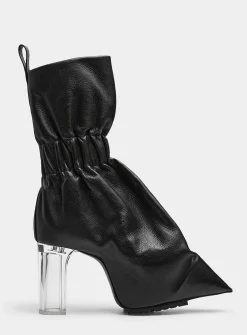 Clear heel gathered ankle boot