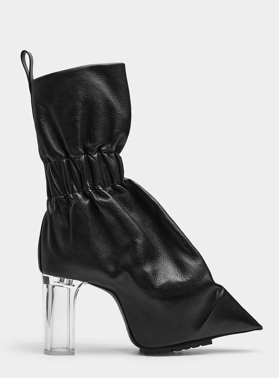 Clear heel gathered ankle boot