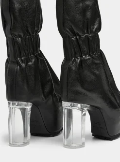 Clear heel gathered ankle boot