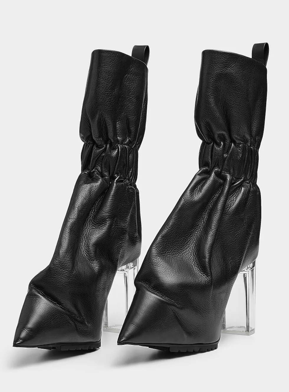 Clear heel gathered ankle boot