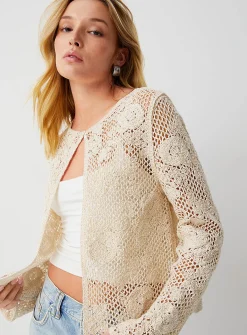 Clear sequined crocheted cardigan