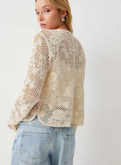 Clear sequined crocheted cardigan