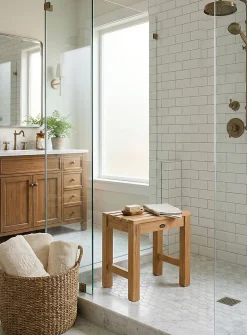 Coach small teak wood shower bench