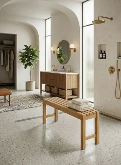 Coach very large teak wood shower bench