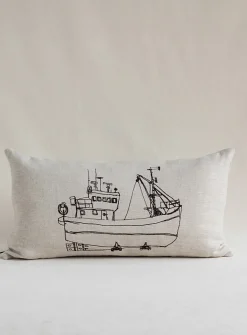 Cod fishing linen cushion