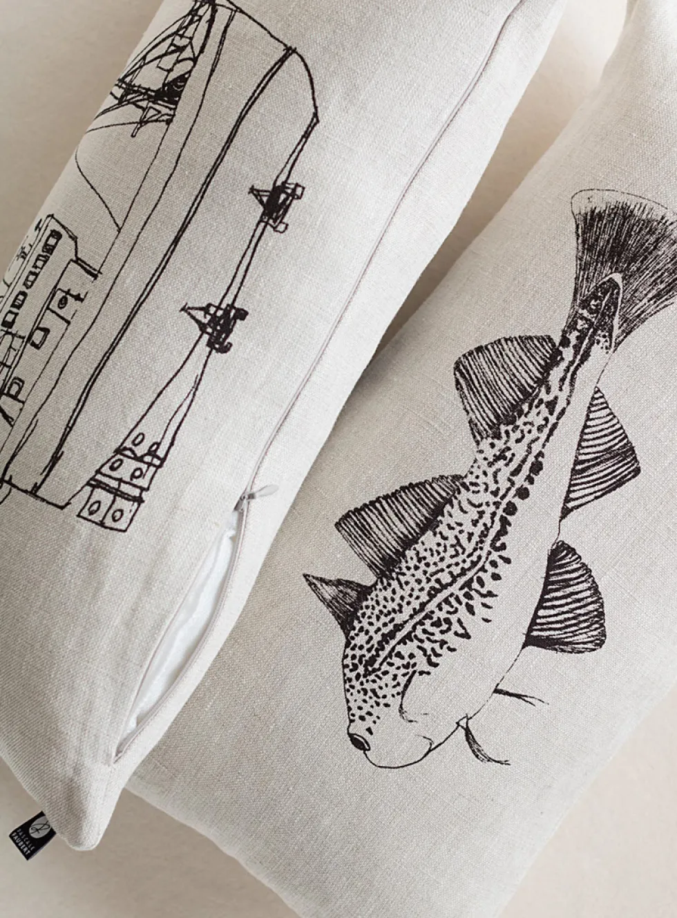 Cod fishing linen cushion