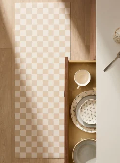 Coffee and cream checkerboard vinyl hallway mat