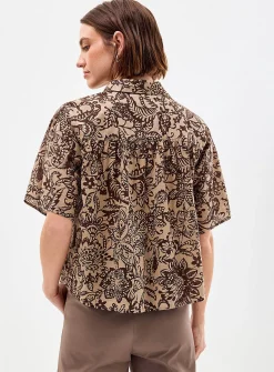 Coffee bouquet boxy-fit voile shirt