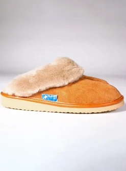 Collared sheepskin mule slippers with sole