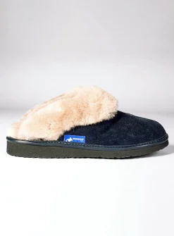 Collared sheepskin mule slippers with sole