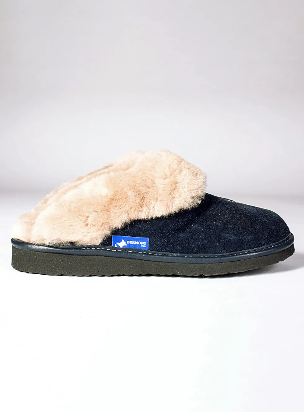 Collared sheepskin mule slippers with sole