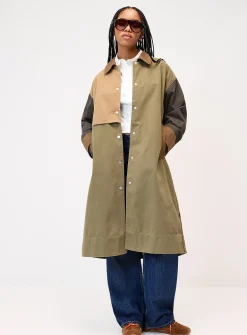 Colour blocks organic cotton trench coat