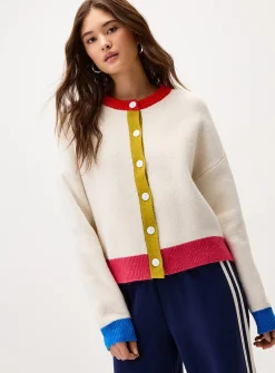 Colour-accent thick cardigan