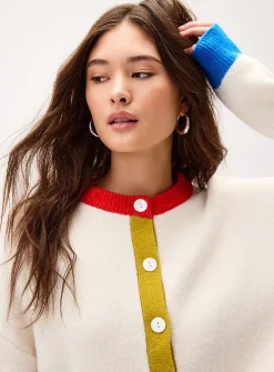 Colour-accent thick cardigan