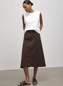 Coloured denim A-line skirt