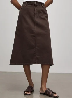 Coloured denim A-line skirt