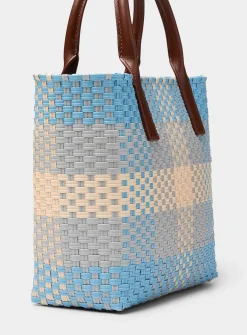Colourful basket-knit tote bag