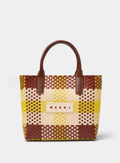Colourful basket-knit tote bag
