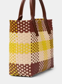 Colourful basket-knit tote bag